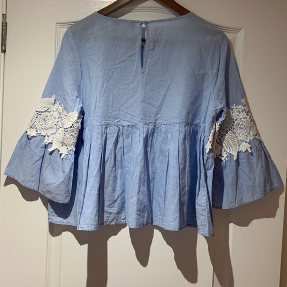Forever21 blue stripe top with lace detail, size S - Picture 2 of 4